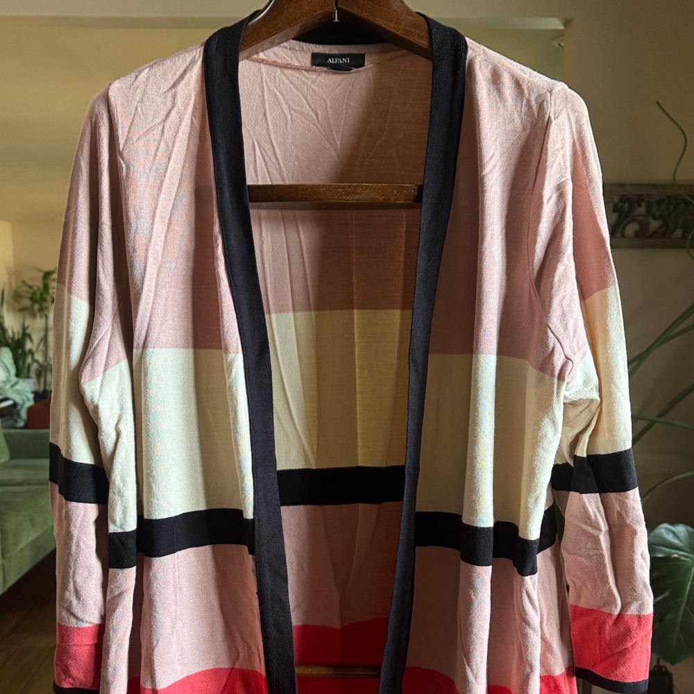 Alfani Women's Striped Cardigan - Pink, Cream, Black, Red